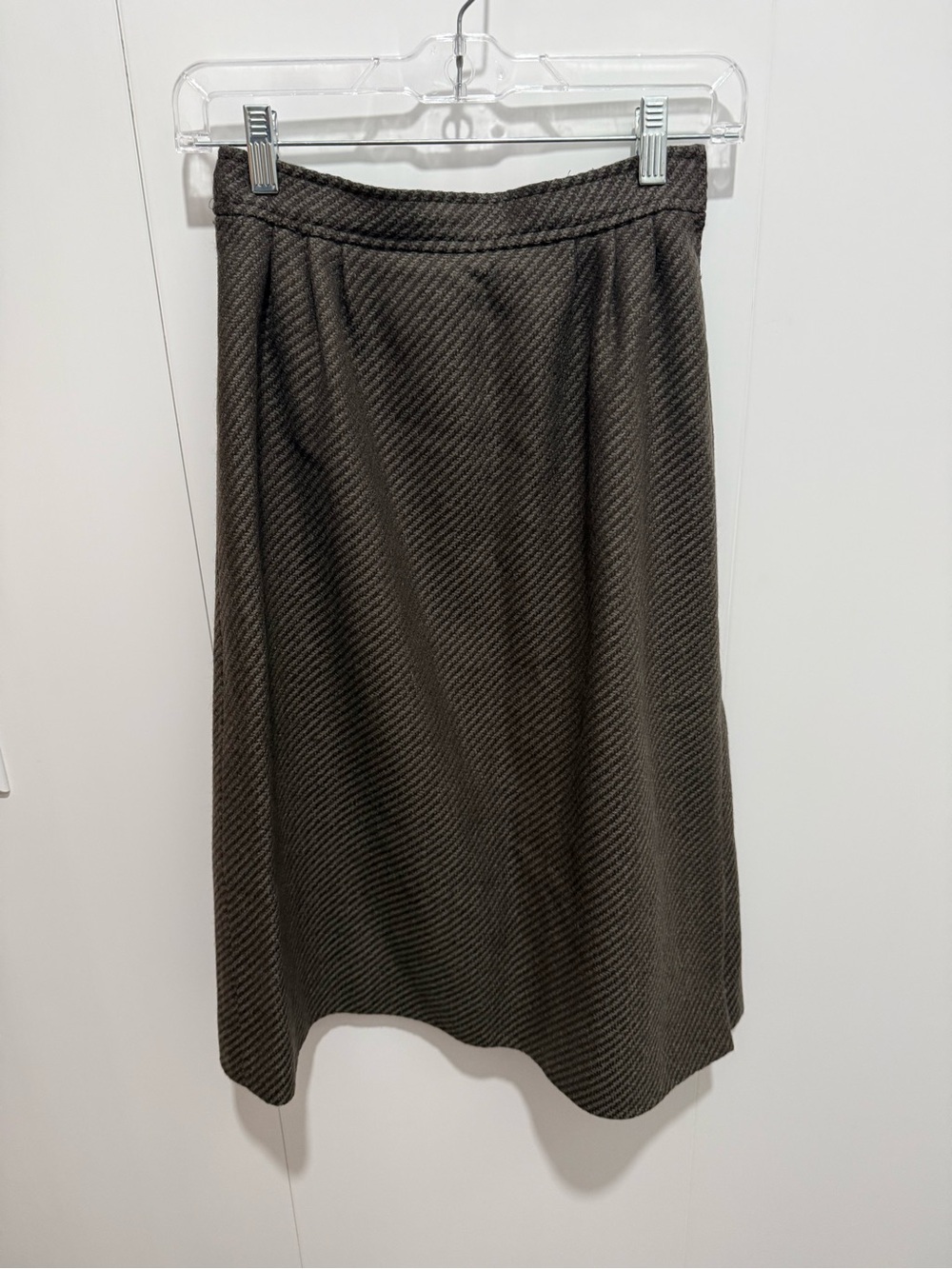 Vintage Louis Feraud Paris - Brown Herringbone Wool Blend Knee Length Skirt